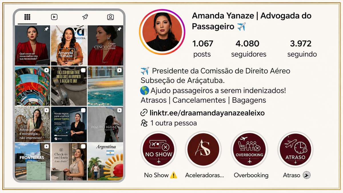 Perfil do Instagram de Amanda Yanaze - Advogada do Passageiro